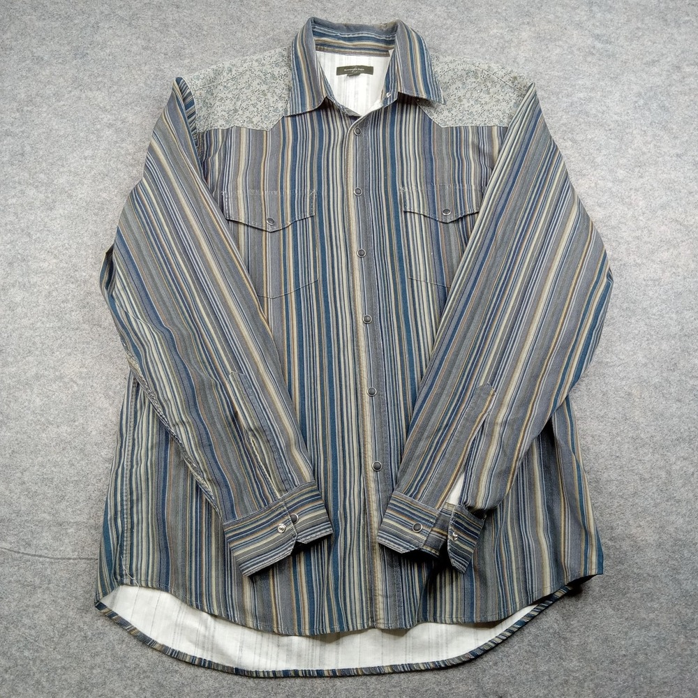 Ermenegildo Zegna Shirt Mens XL‎ Striped Pearl Snap Front Barcode Stripe Italy